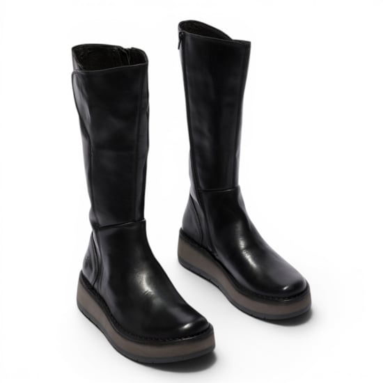 Fly London Dames Zwarte Leren High Pull On lange laarzen - RHEA042 - Image 3