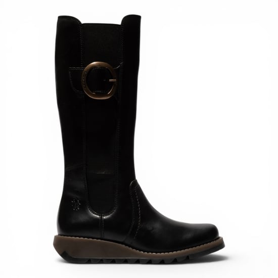 Fly London Dames Zwarte Leren Kniehoge Lange Laarzen - SOIF361 - Image 1