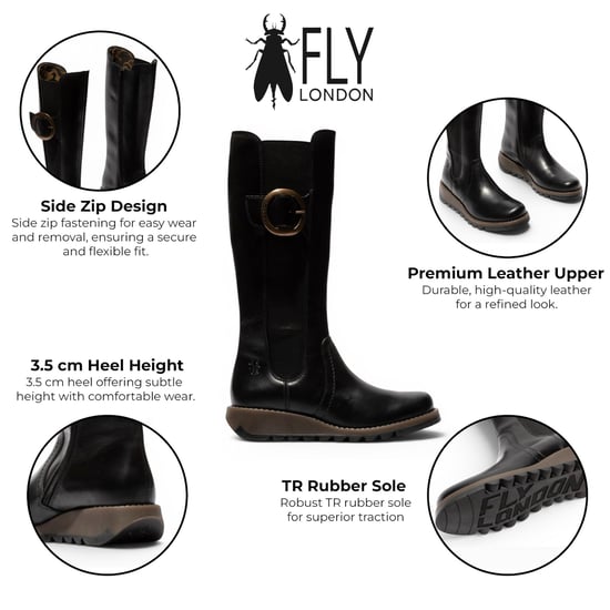 Fly London Dames Zwarte Leren Kniehoge Lange Laarzen - SOIF361 - Image 2
