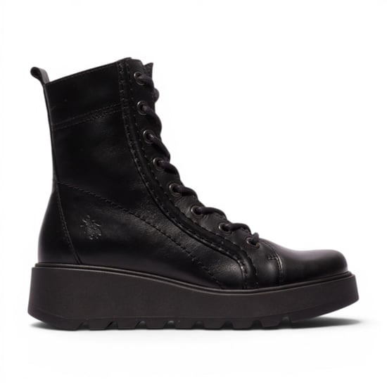 Fly London dames zwarte leren veterschoenen met wedge-hiel gevechtslaarzen - TERY554 - Image 1