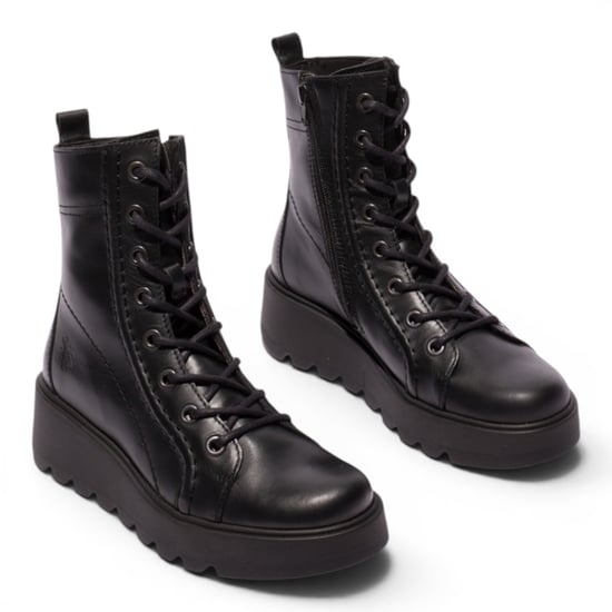 Fly London dames zwarte leren veterschoenen met wedge-hiel gevechtslaarzen - TERY554 - Image 3