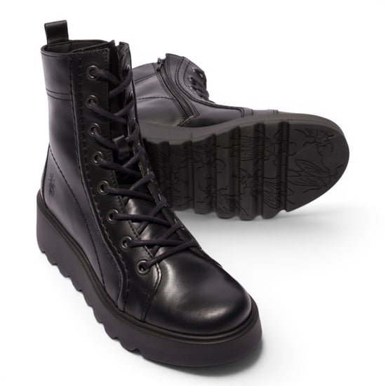 Fly London dames zwarte leren veterschoenen met wedge-hiel gevechtslaarzen - TERY554 - Image 5