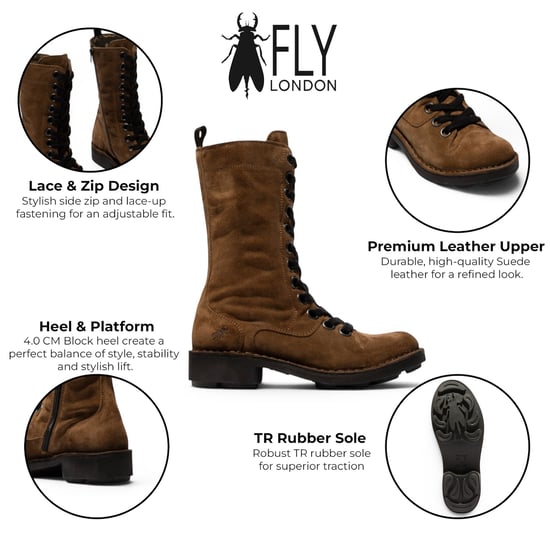 Fly London Women Brown Leather Strike-Up Gevechtslaarzen voor Vrouwen - NOLE176 - Image 2