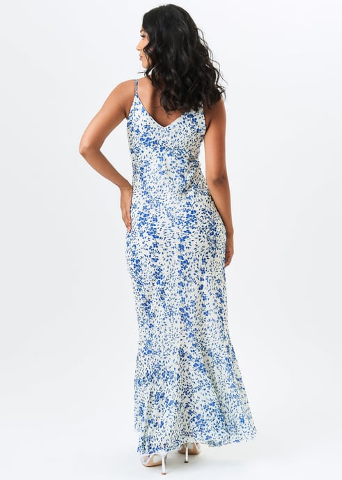 Ivoorwitte maxi-jurk met bandjes van chiffon met Dobby-patroon en bloemenprint - Image 4
