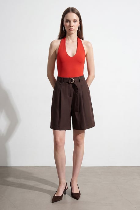 Dames Hoge Taille Ceinture Wijde Shorts - Image 5