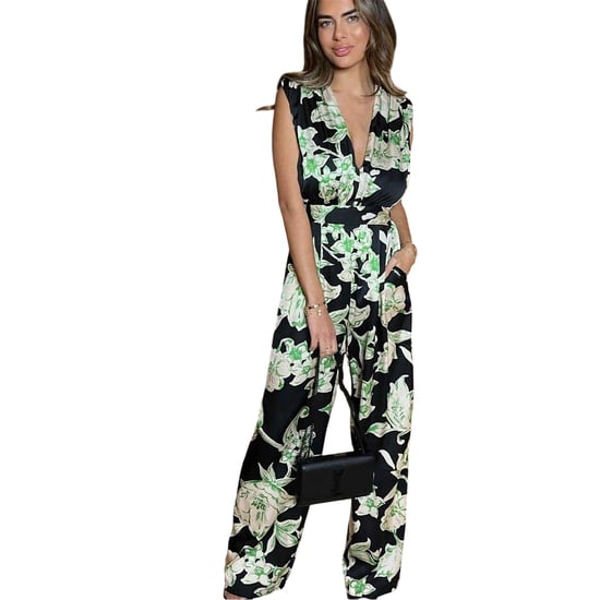 AX Paris Dames Bloemen V-hals Mouwloze Jumpsuit (Zwart/Groen) - Image 3