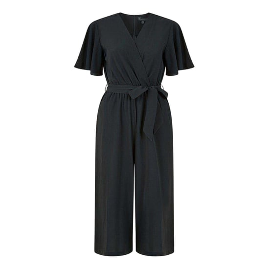 Mela London Dames Cropped V-Hals Engelenmouw Jumpsuit (Zwart) - Image 1