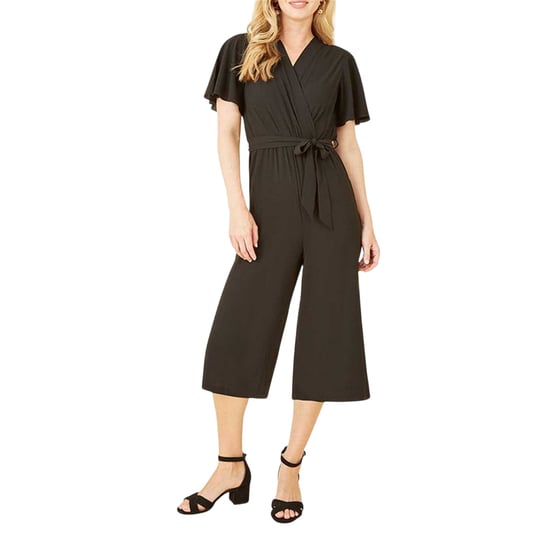 Mela London Dames Cropped V-Hals Engelenmouw Jumpsuit (Zwart) - Image 4