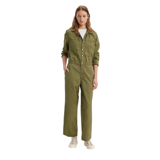 Levi's Dames Iconische Denim Kraag Wijde Pijpen Lange Mouwen Jumpsuit (Olijf Nacht) - Image 3