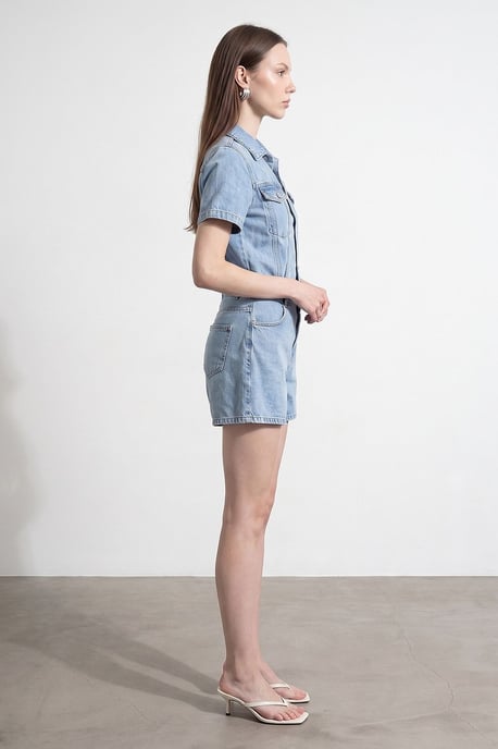 Denim Dungaree Shorts Met Kraag - Image 4