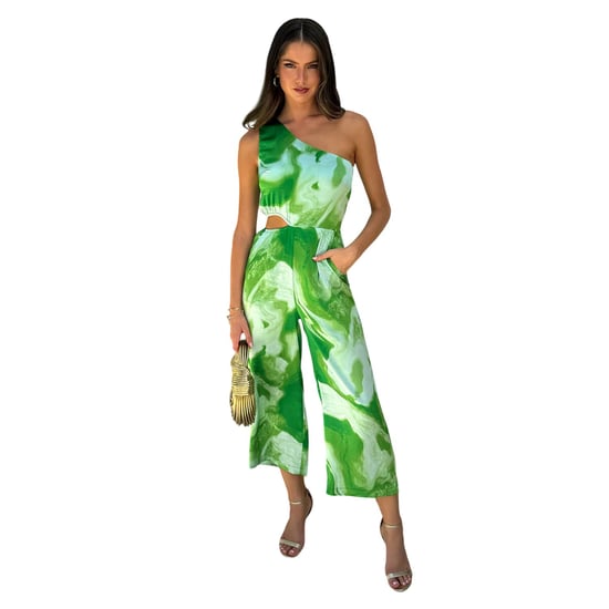 AX Paris Dames Gepersonaliseerde Uitsnijding Jumpsuit (Groen) - Image 1