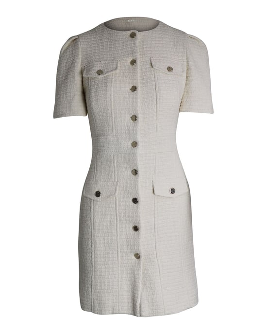 Maje Rillio Bouclé Tweed Knopen-voor Mini Jurk in Crème Katoen - Image 1