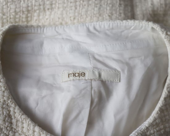 Maje Rillio Bouclé Tweed Knopen-voor Mini Jurk in Crème Katoen - Image 3