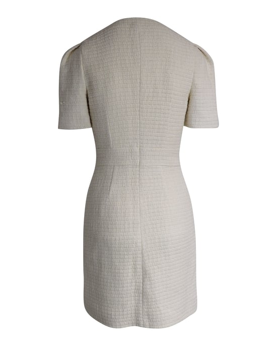 Maje Rillio Bouclé Tweed Knopen-voor Mini Jurk in Crème Katoen - Image 4