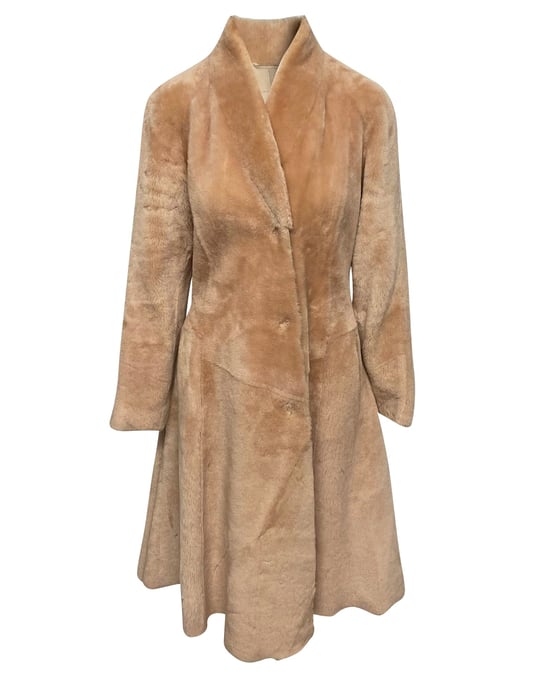 Bottega Veneta Volledige Lengte Shearling Jas in Beige Suede - Image 2