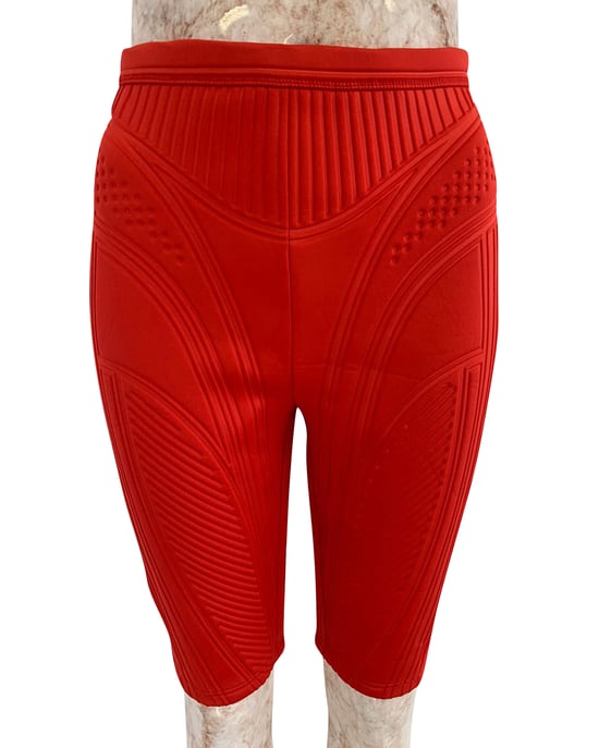 Mugler geribbelde compressiefietsbroek in rood polyester - Image 1