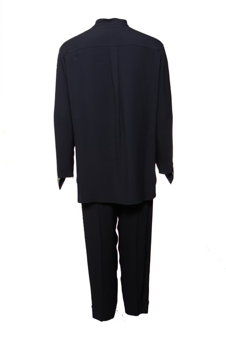 Chloe, Dark blue trousers (36/XS) and blouse (38/S) with silver embroidery along the sleeves and legs. - Image 2