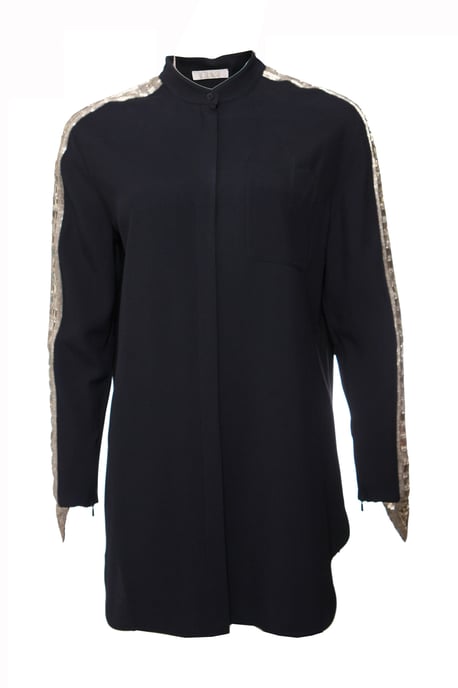 Chloe, Dark blue trousers (36/XS) and blouse (38/S) with silver embroidery along the sleeves and legs. - Image 5