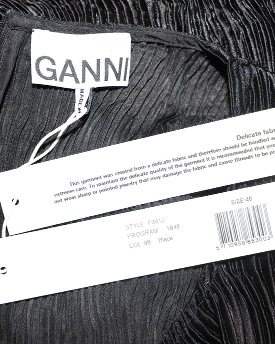 Ganni geplooide jurk met riem in zwarte viscose - Image 3