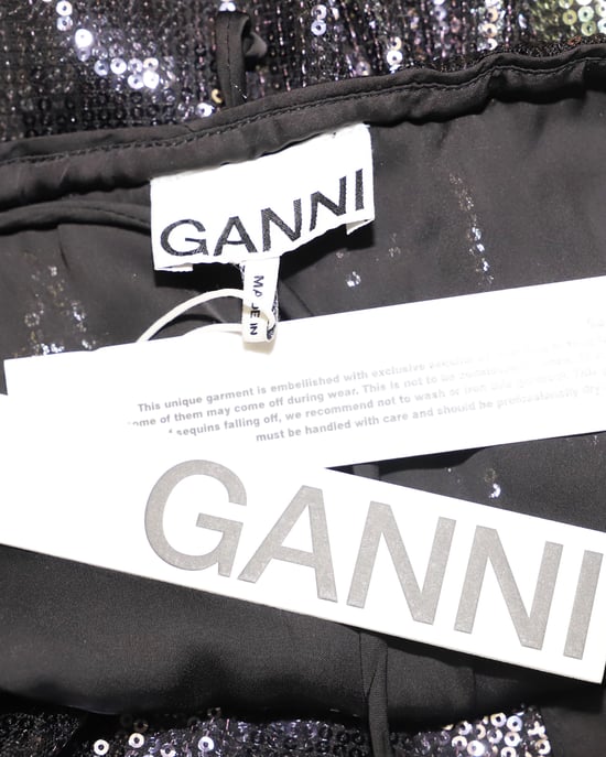 Ganni geplooide jurk met riem in zwarte viscose - Image 4