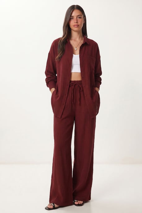 Hoge Taille Brede Pijpen Twee-Delig Co-ord Set met Kraag - Image 2
