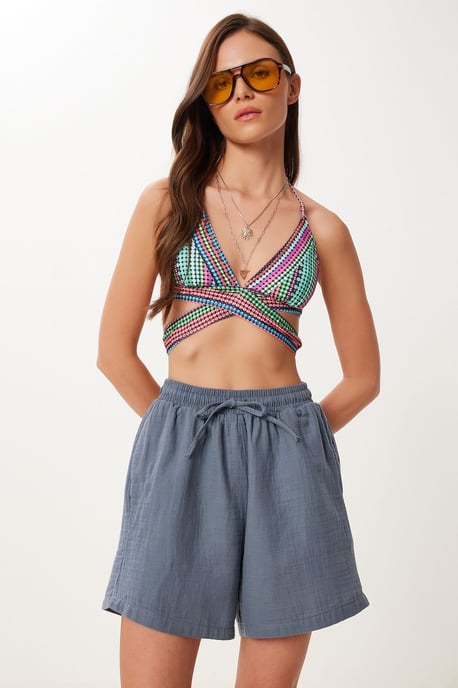 Hoge Taille Wijde Been Katoenen Shorts - Image 1