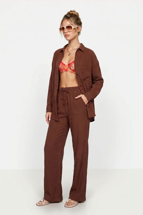 Hoge Taille Brede Pijpen Twee-Delig Co-ord Set met Kraag - Image 2