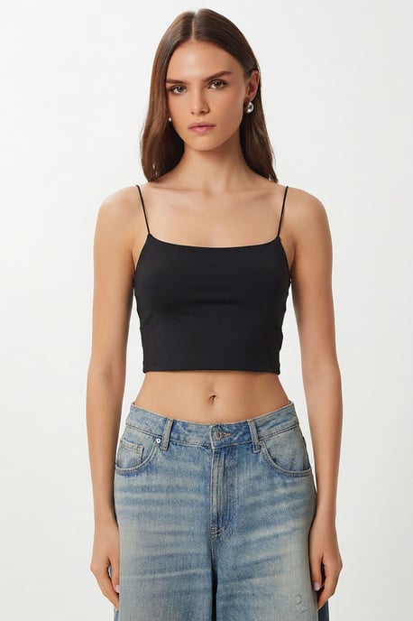 Slim Fit Vierkante Hals Crop Top - Image 2