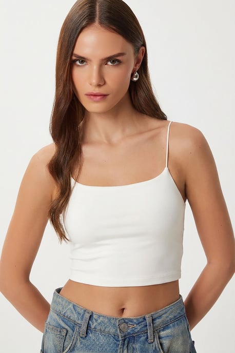 Slim Fit Vierkante Hals Crop Top - Image 4