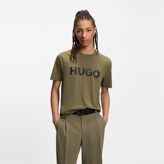 Hugo Heren-T-shirt met Dulivio-logo in contrasterende kleuren (Kaki Groen) - Image 2