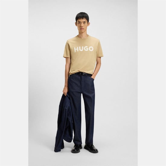 Hugo Heren-T-shirt met Dulivio-logo in contrasterende kleuren (Medium Beige) - Image 4