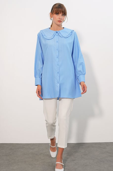 Langsleeve Textured Shirt Met Baby Kraag - Image 2