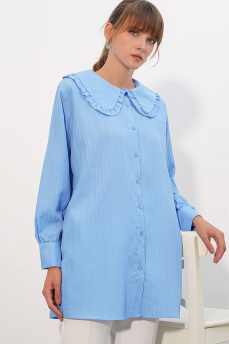 Langsleeve Textured Shirt Met Baby Kraag - Image 3