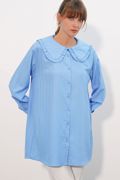 Langsleeve Textured Shirt Met Baby Kraag - Image 4