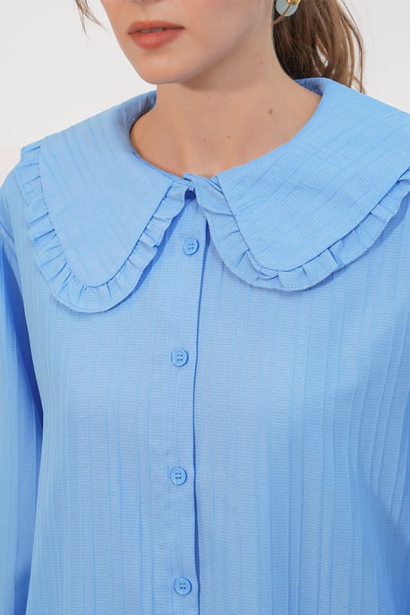 Langsleeve Textured Shirt Met Baby Kraag - Image 5