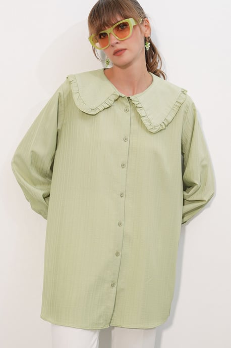 Langsleeve Textured Shirt Met Baby Kraag - Image 3
