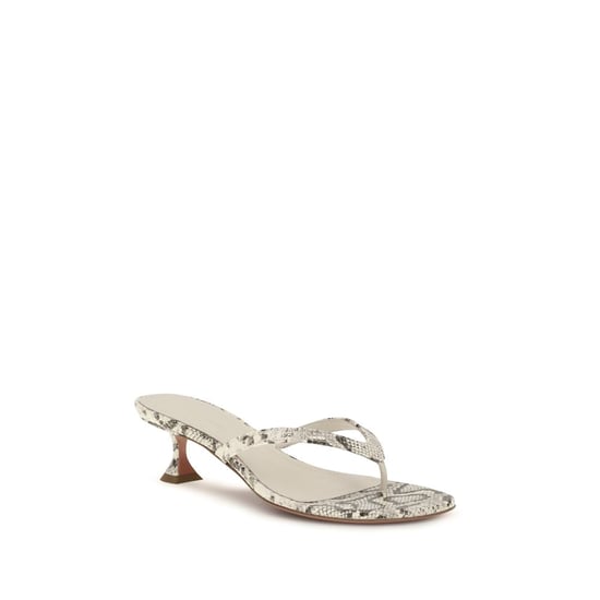 Amina Muaddi Grijze Kalfslederen Bos Taurus Platte Sandalen - Image 2