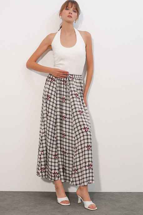 Hoog-Waisted Geruite Maxi Rok - Image 4