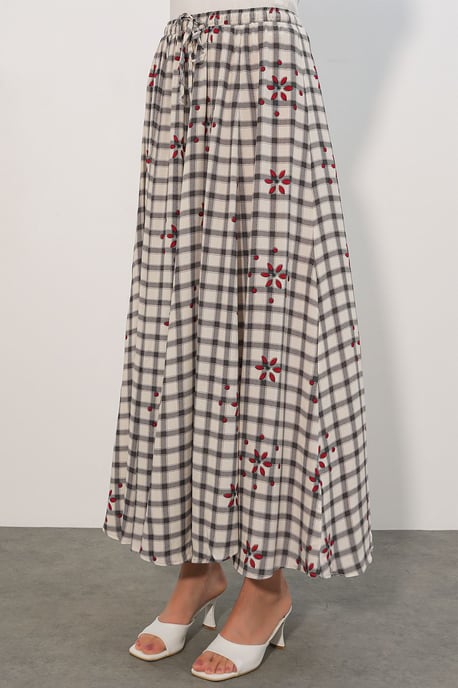 Hoog-Waisted Geruite Maxi Rok - Image 5