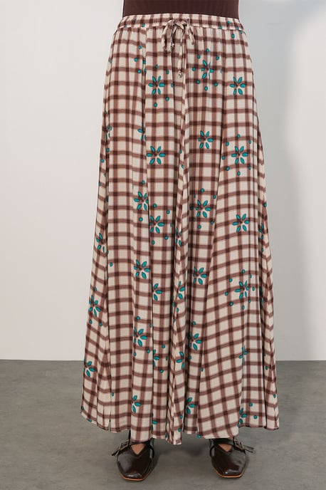 Hoog-Waisted Geruite Maxi Rok - Image 2