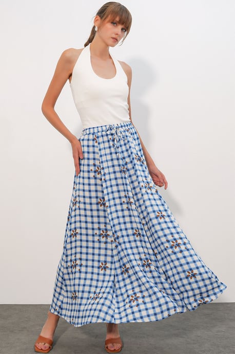 Hoog-Waisted Geruite Maxi Rok - Image 1