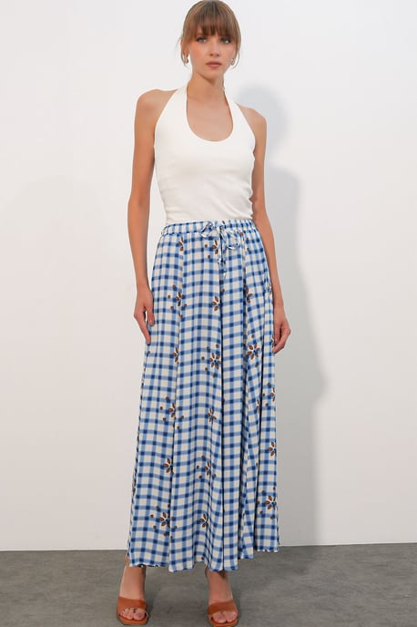 Hoog-Waisted Geruite Maxi Rok - Image 3