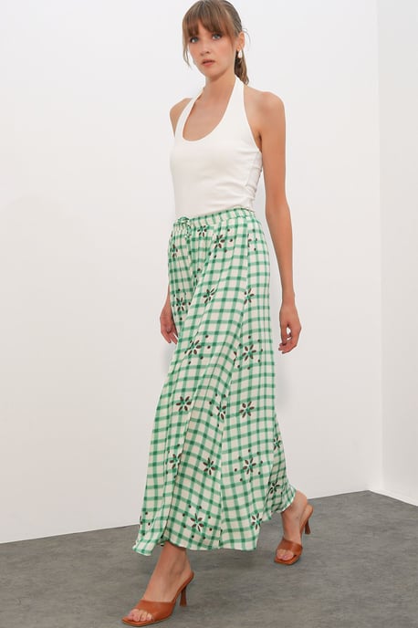 Hoog-Waisted Geruite Maxi Rok - Image 1