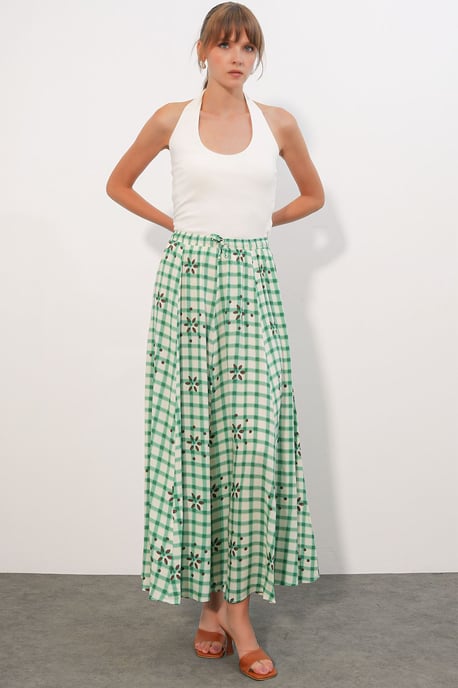 Hoog-Waisted Geruite Maxi Rok - Image 3