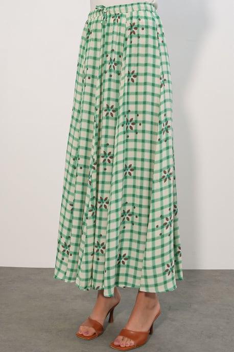 Hoog-Waisted Geruite Maxi Rok - Image 4