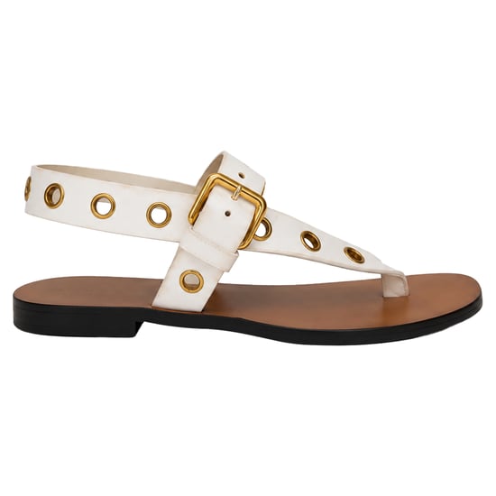 Celine Eyelet T-Strap Platte Sandalen in Wit Leer - Image 1