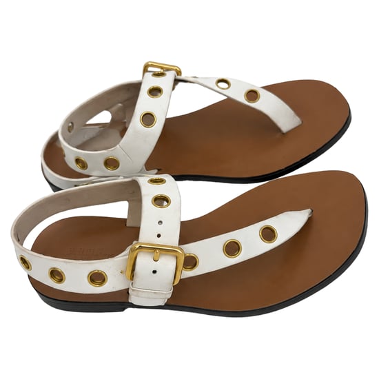 Celine Eyelet T-Strap Platte Sandalen in Wit Leer - Image 5