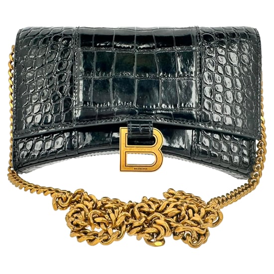 Balenciaga Croc Gegraveerde Hourglass Portemonnee met Ketting in ZwartLeer - Image 1
