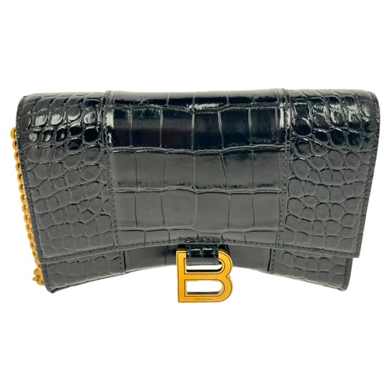 Balenciaga Croc Gegraveerde Hourglass Portemonnee met Ketting in ZwartLeer - Image 4