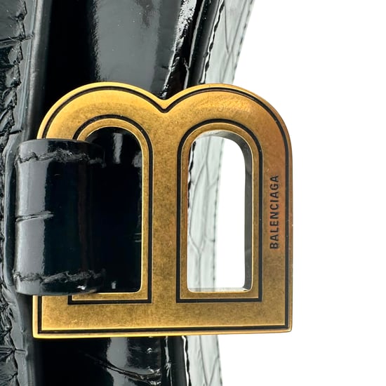 Balenciaga Croc Gegraveerde Hourglass Portemonnee met Ketting in ZwartLeer - Image 5